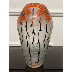 Legras - Vase Art Déco En Verre Givré Circa 1930